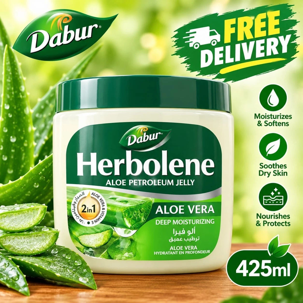 Dabur Herbolene Aloe Petroleum Jelly With Aloe Vera And Vitamin E 425ml