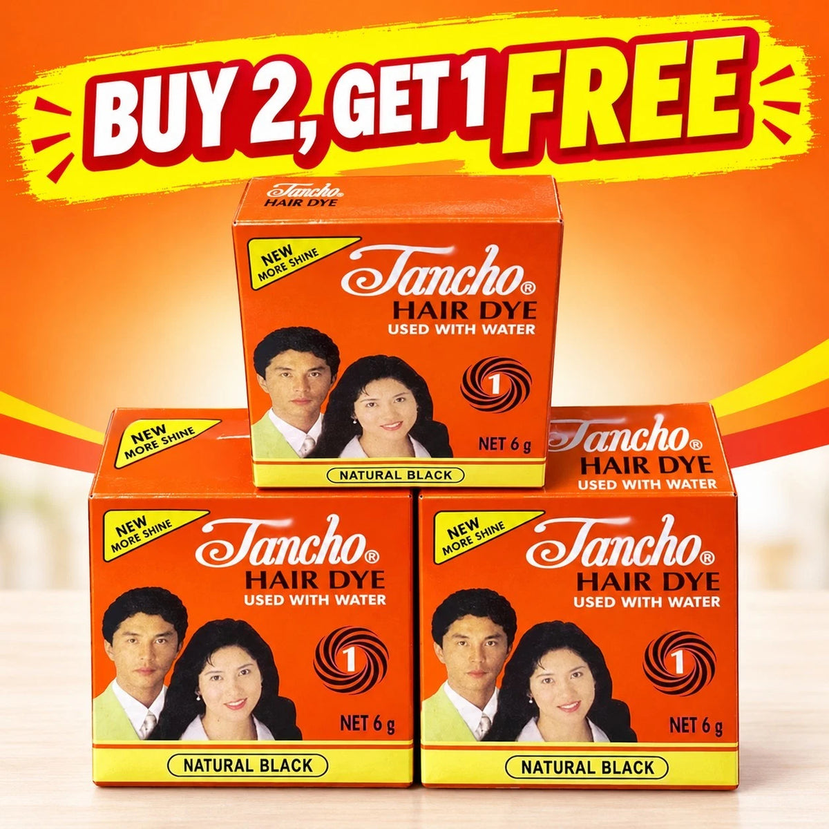Share 3x Tancho Hair Dye Powder Natural Black 6 Gram ORIGINAL 100% GET 1 FREE Included