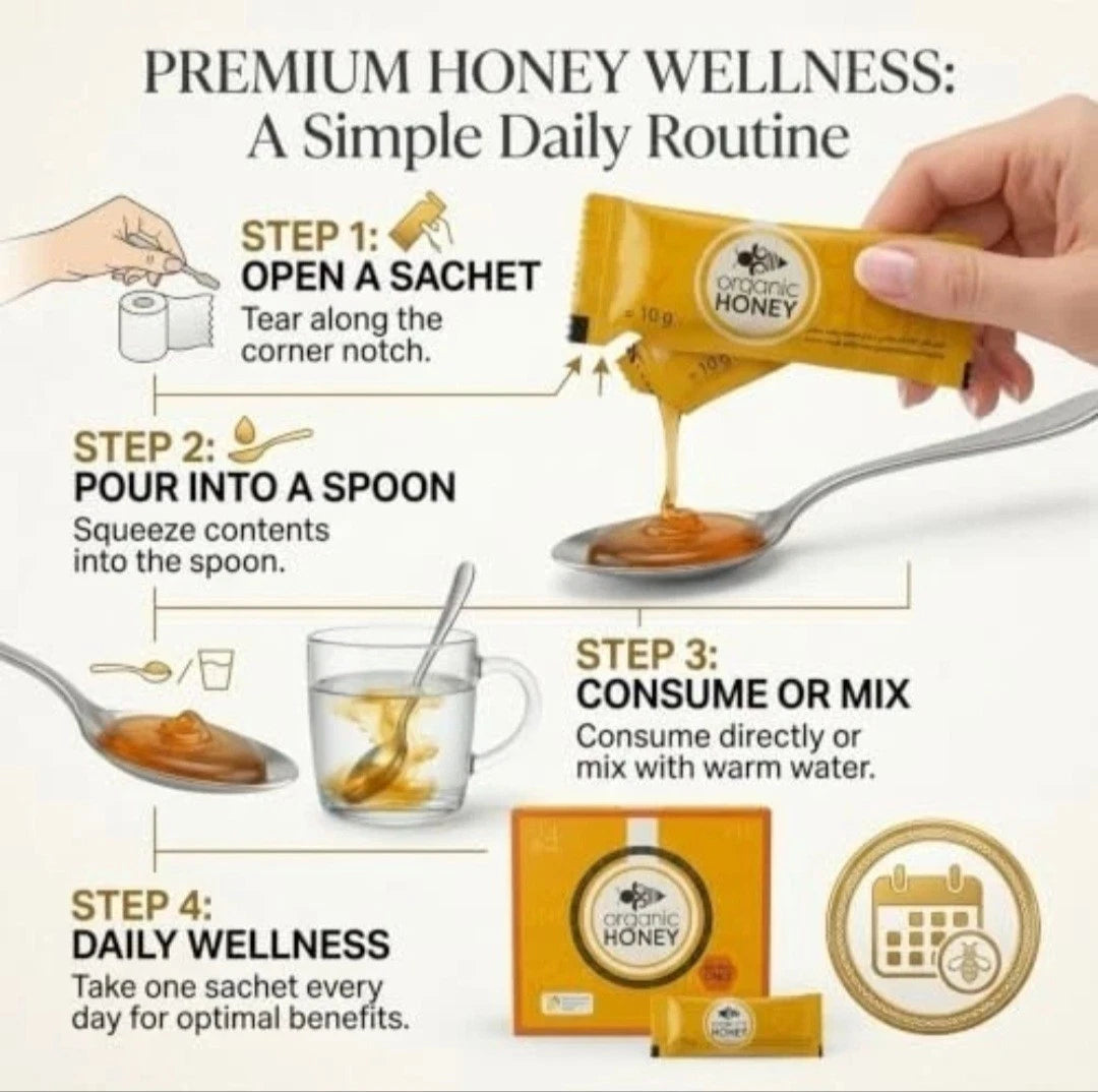 Organic Honey Sachets 6 Pack 10g Natural Royal Jelly Bee Pollen Herbal Energy